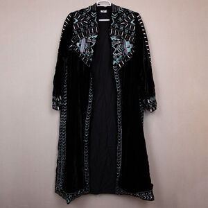 Crazy Train The Strait embroidered beaded velvet black duster jacket-2X
